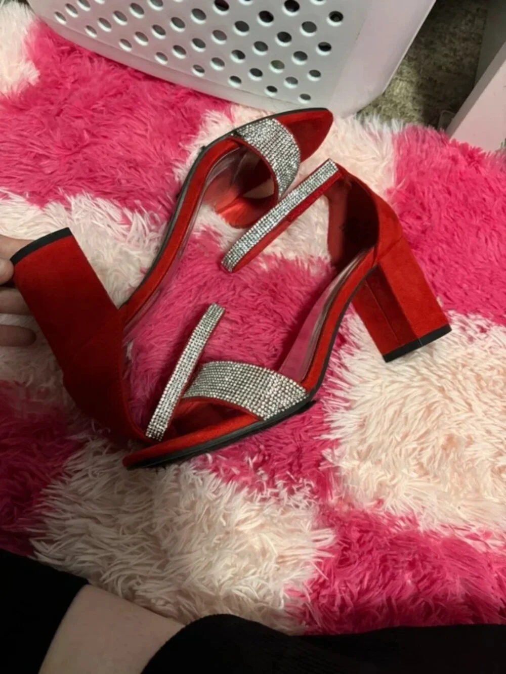 8 1/2 red glitter heels.